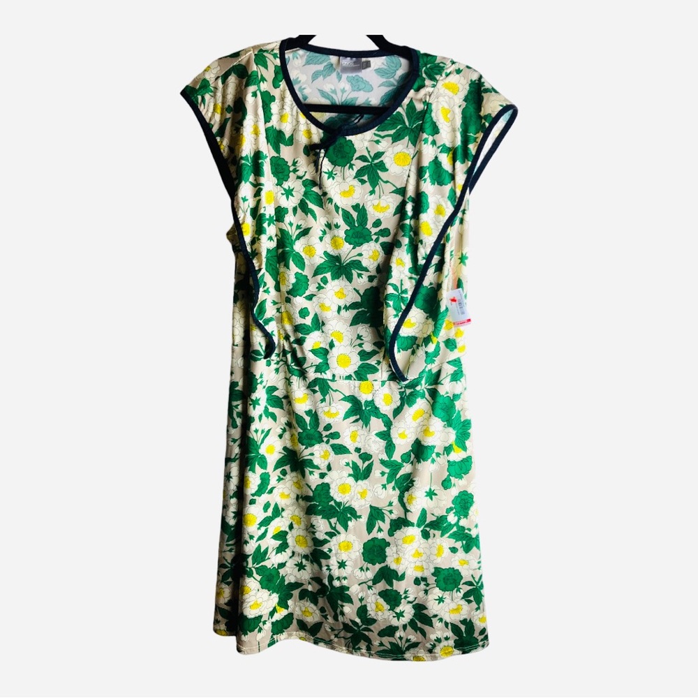 Asos Dress Green Flower with Black Piping Accent‎ Size 14 - Picture 10 of 11